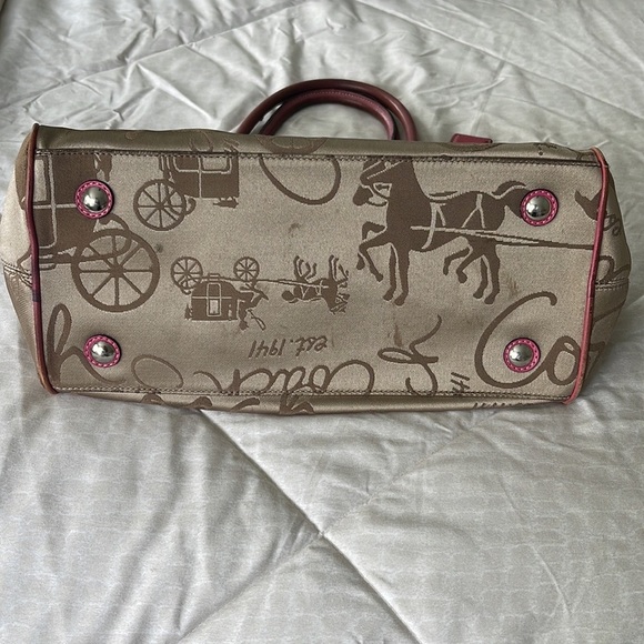 Coach Horse & Carriage SZ OS Logo Satchel Handbag F14481 Gold and Pink - Picture 4 of 11